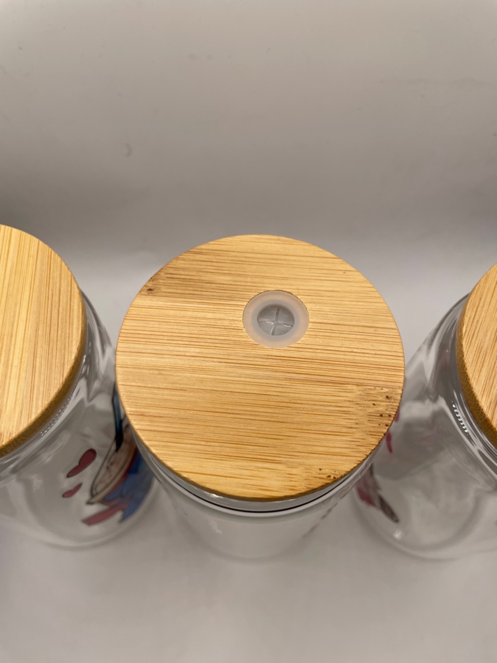 Hand Crafted Blue Stitch Valentine Glass Canisters with Bamboo Lids - Picture 4 of 5